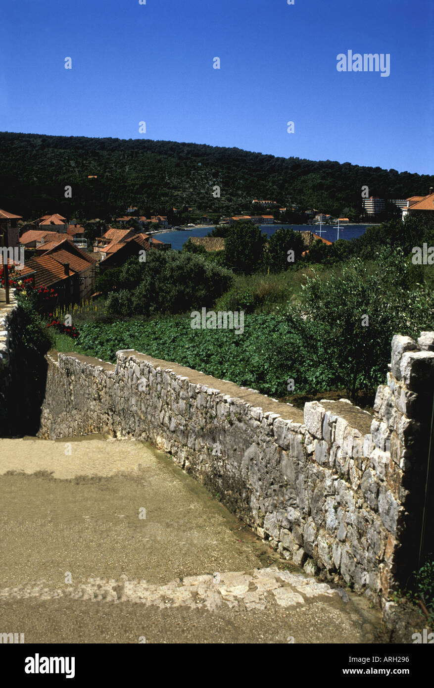 A country walk down to the sea on the Island of Lopud Dalmatian Riviera Croatia Stock Photo