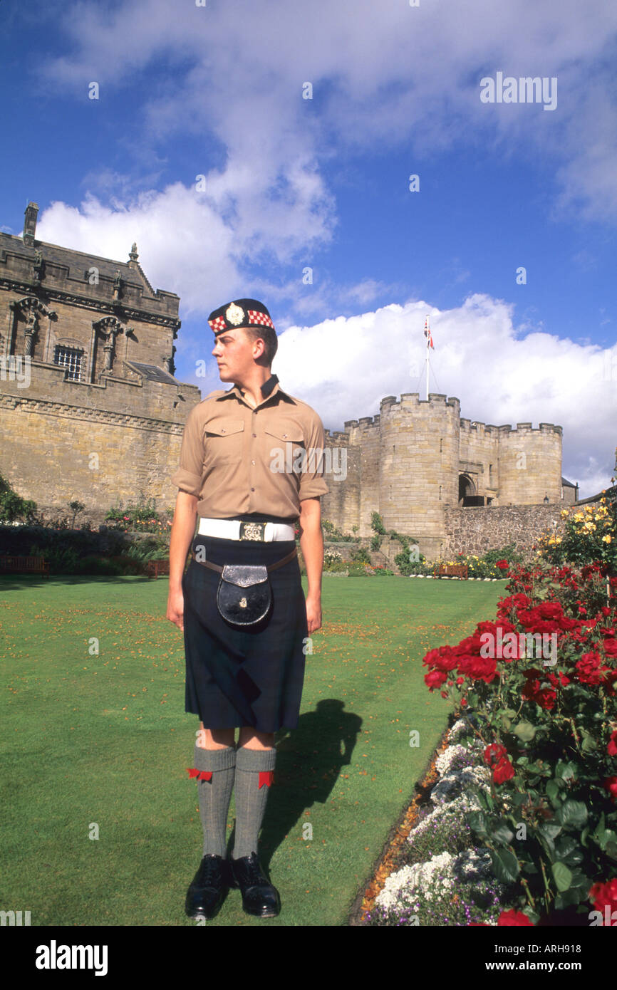 Soldier at Scottish Castle with Rose Garden Stirling Castle Scotland Stock Photo