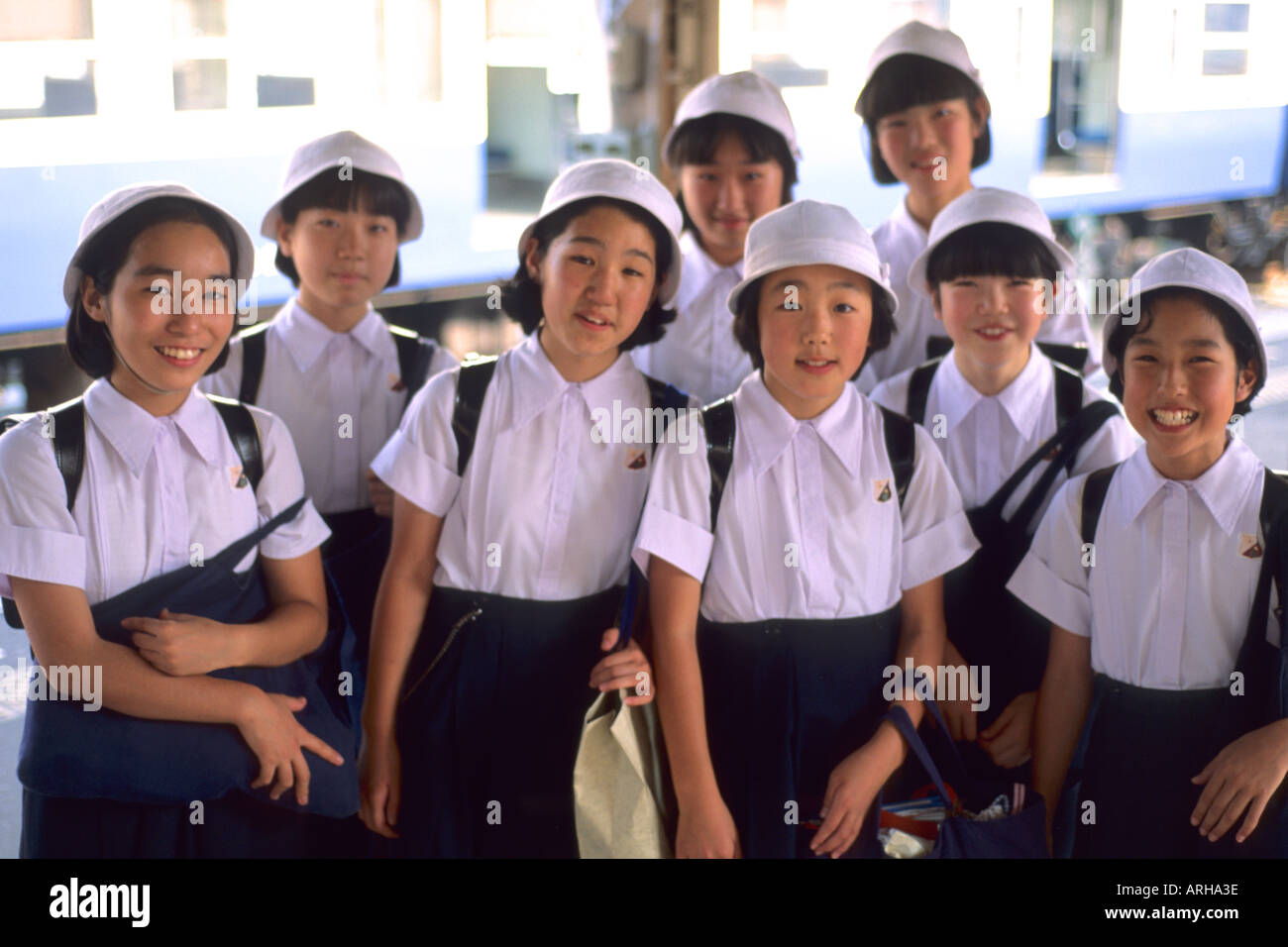 Japanese schoolchildren in uniform ages 13 15 in Japan Stock Photo Alamy