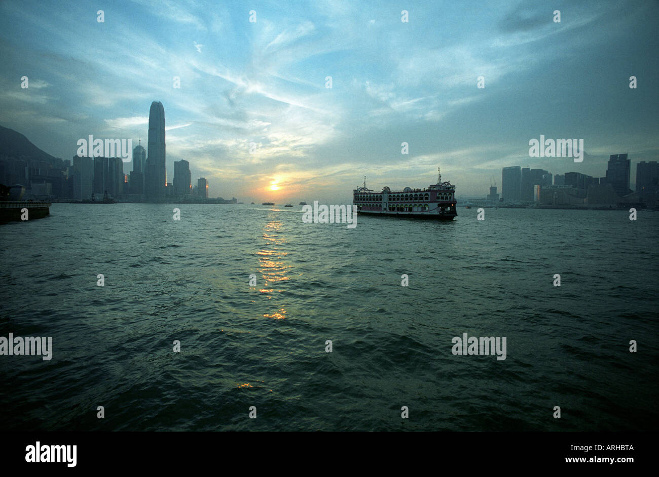 HONG KONG BUILDINGS PEOPLE AND STREET LIFE IN CENTRAL DOWNTOWN HONG KONG ISLAND AND VICTORIA HARBOUR Stock Photo