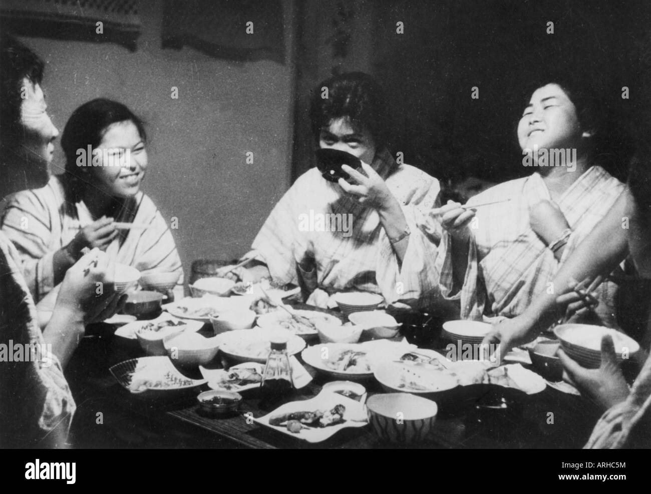 geography / travel, Japan, people, women, in kimono, eating, 1960, Stock Photo