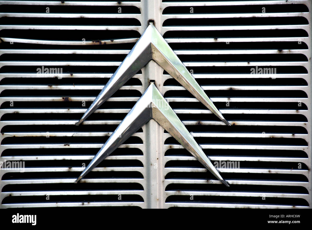 Badge on grille of old Citroen van France 2007 Stock Photo