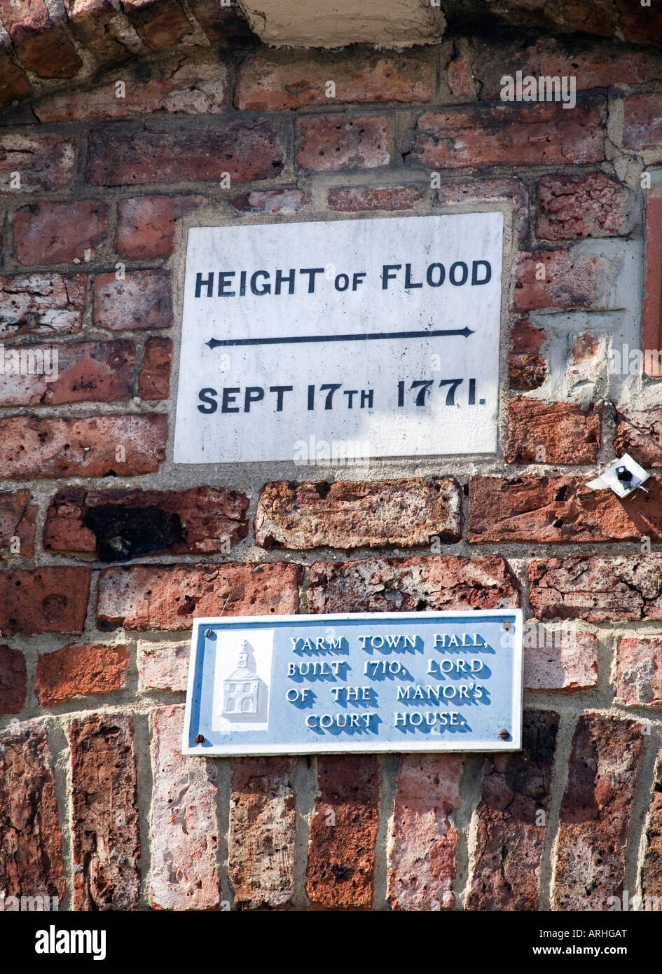 Flood Level on Town Hall Yarm High Street Yorkshire Market Town now