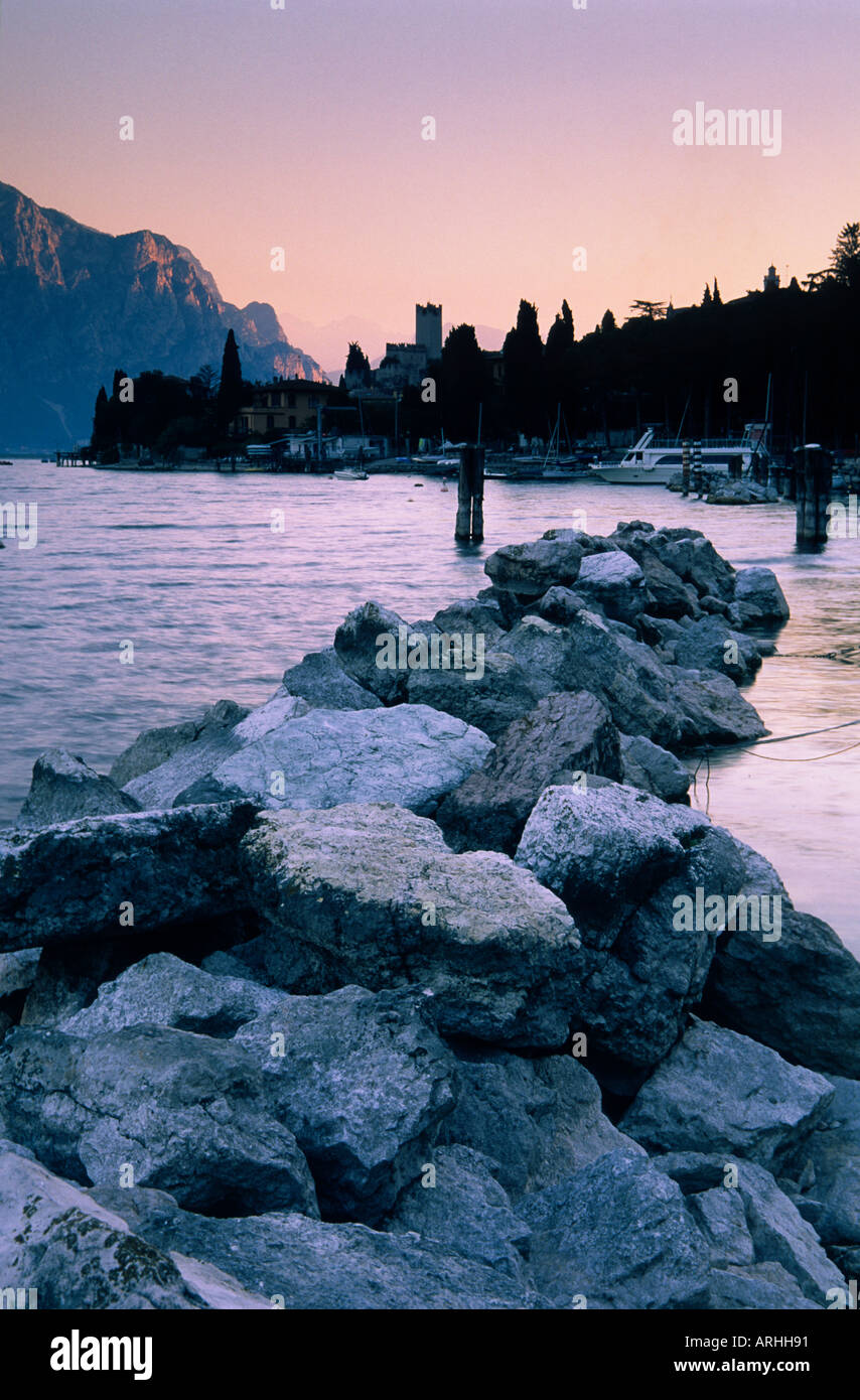 Rocks form the Yacht Quay, Malcesine, Lake Garda, Italy Stock Photo