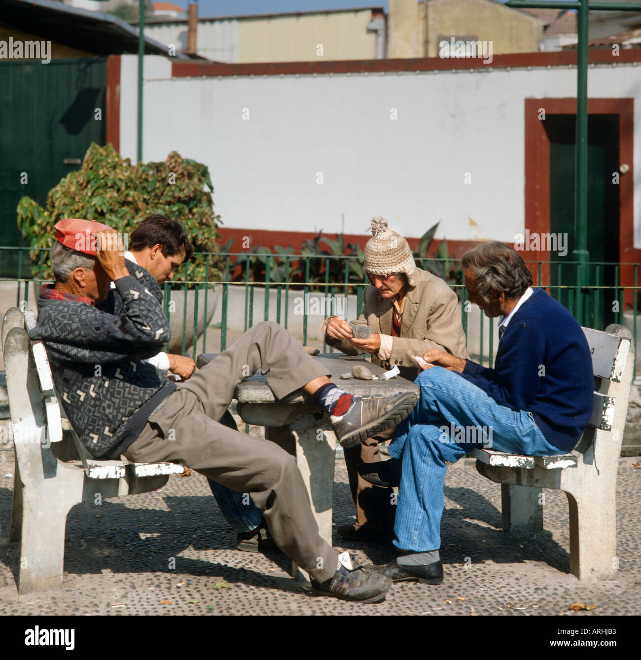 Men playing Cards, Funchal, Madeira, Portugal Stock Photo