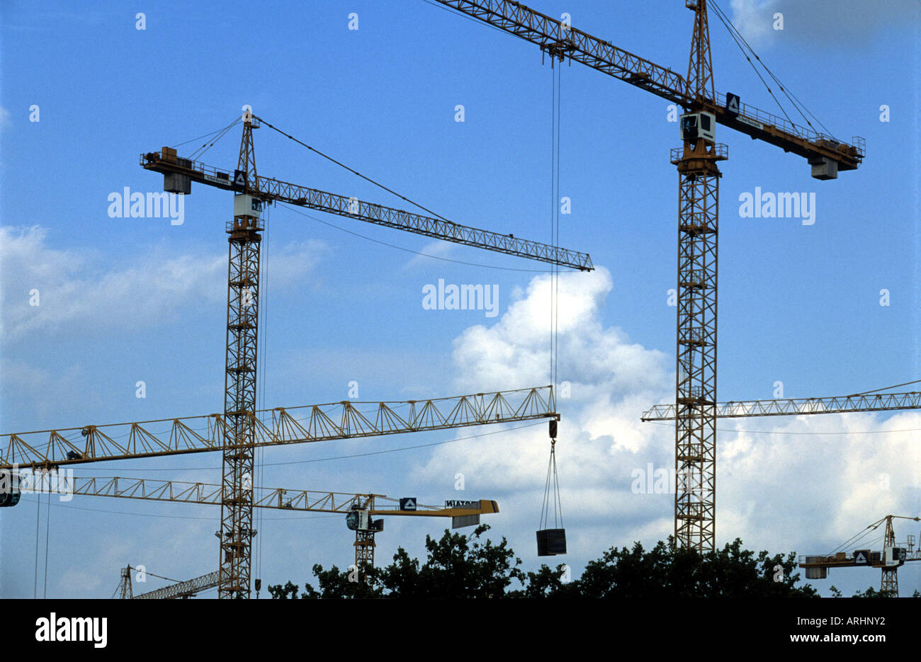 Tower cranes operated by Hochtief, Germany's largest construction company at a development in