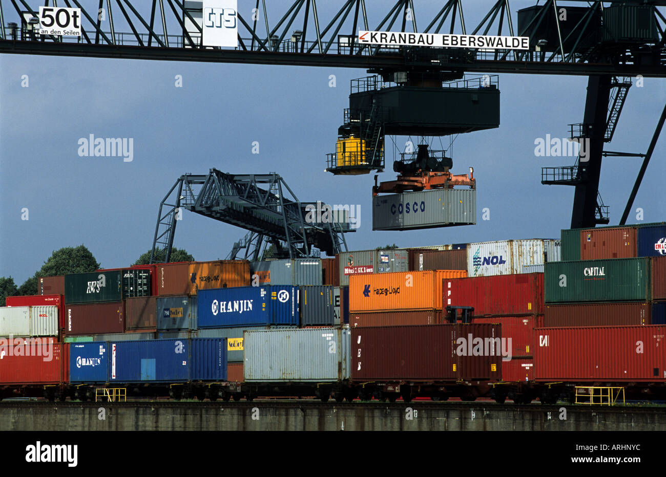 Rail freight container terminal, Germany. Stock Photo