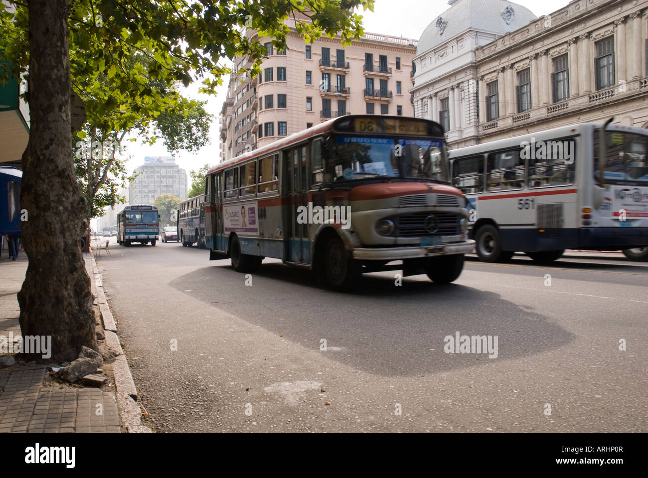 Street shot of an old bus in Montevideo, Uruguay, 2008. Stock Photo