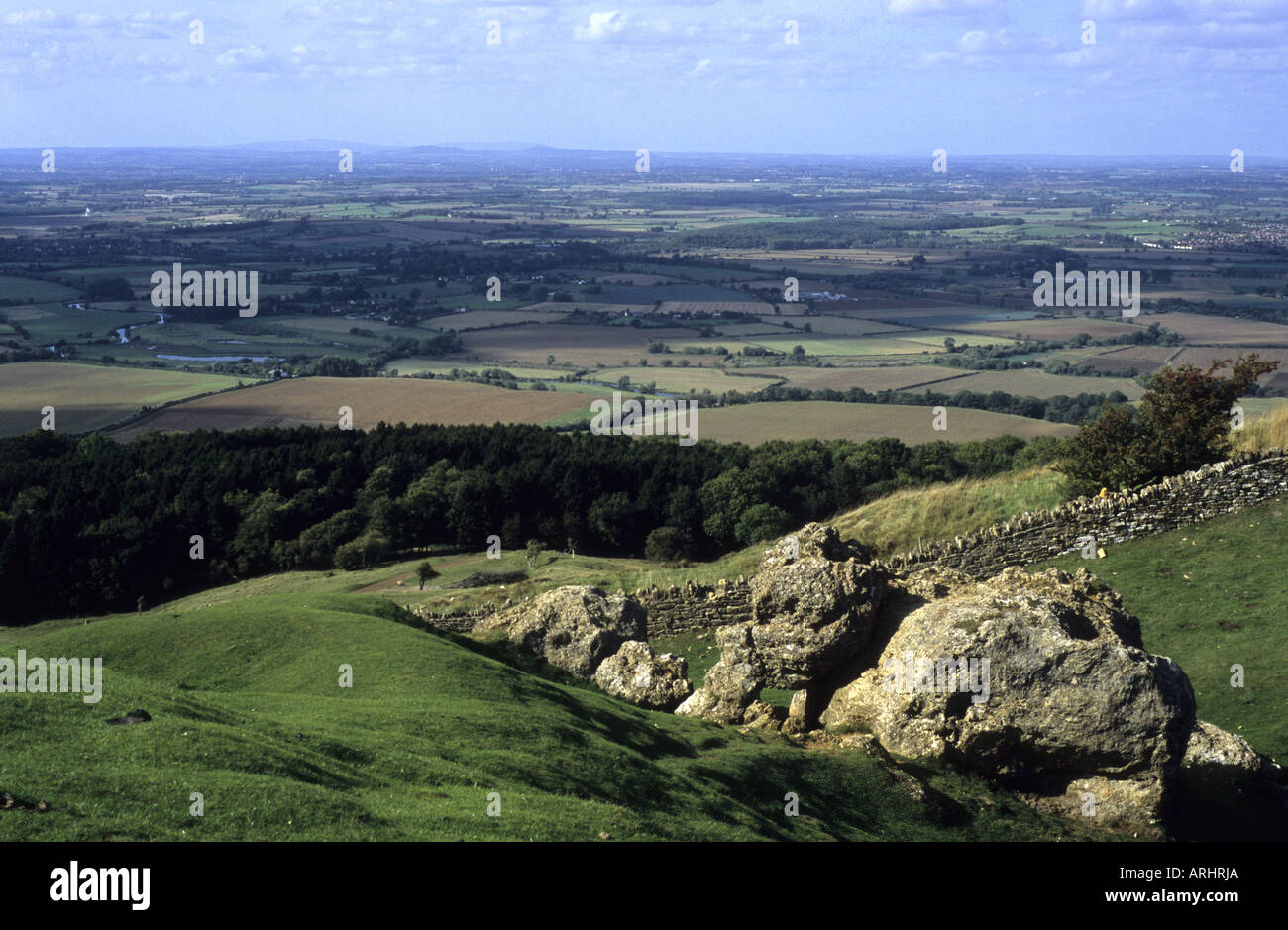 View from top of Bredon Hill towards River Avon plain, Worcestershire