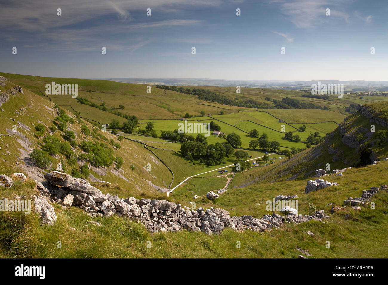 View from Gordale Scar near Malham Yorkshire Dales National Park Stock Photo