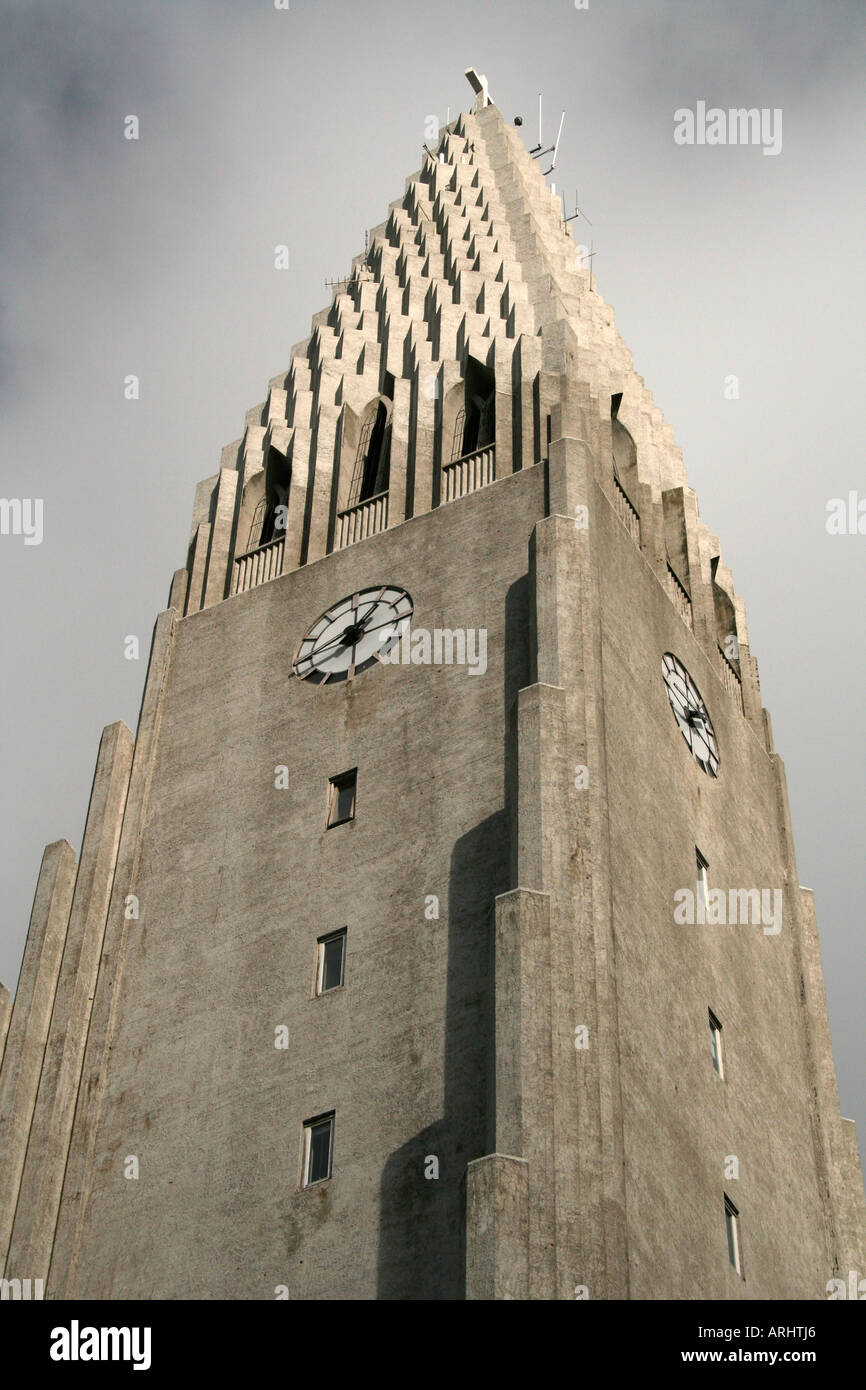 Hallgrimskirkja Church clock tower, Reykjavik, Iceland Stock Photo Alamy