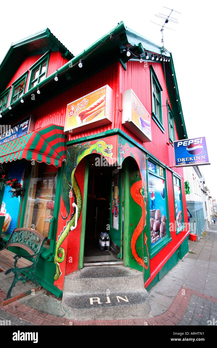 Brightly painted corner shop in Reykjavik, Iceland Stock Photo Alamy