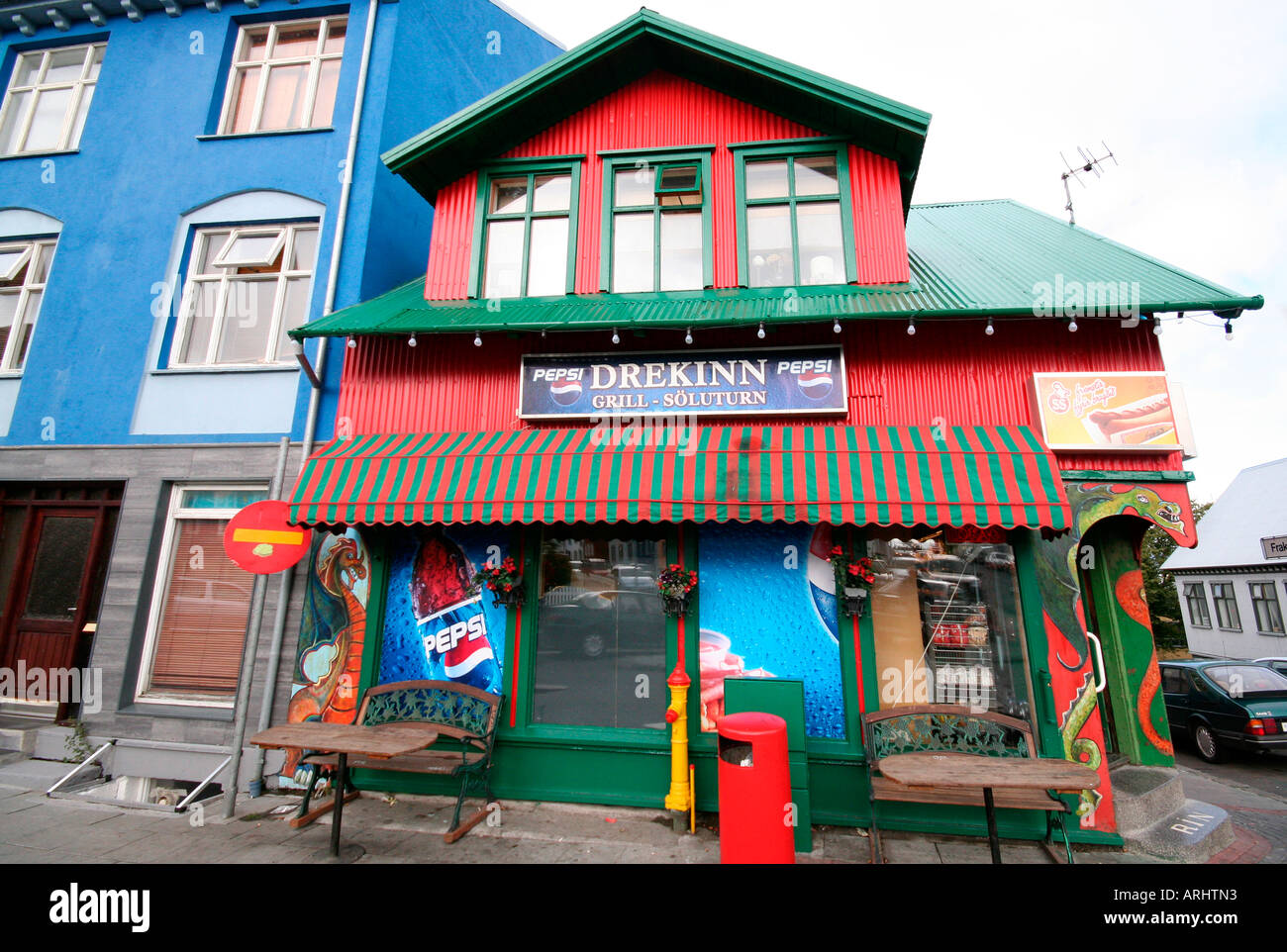 Brightly painted corner shop in Reykjavik, Iceland Stock Photo Alamy