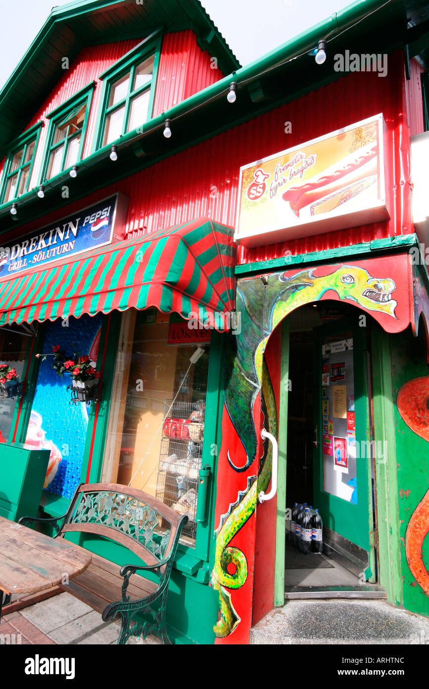 Brightly painted corner shop in Reykjavik, Iceland Stock Photo Alamy