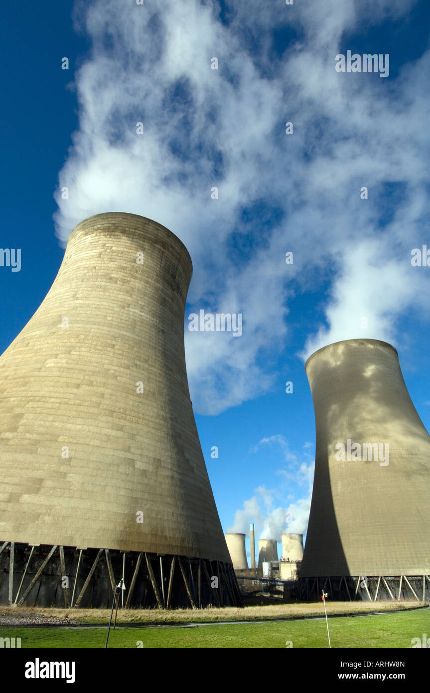 Clouds of steam rise from the cooling towers of the dual coal fired and gas turbine Didcot power station Oxfordshire England UK Stock Photo