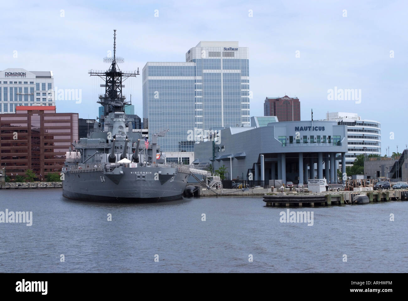The Retired Battleship USS Wisconsin [BB64] of The United States Navy at Nauticus Museum in Norfolk Virginia USA Stock Photo