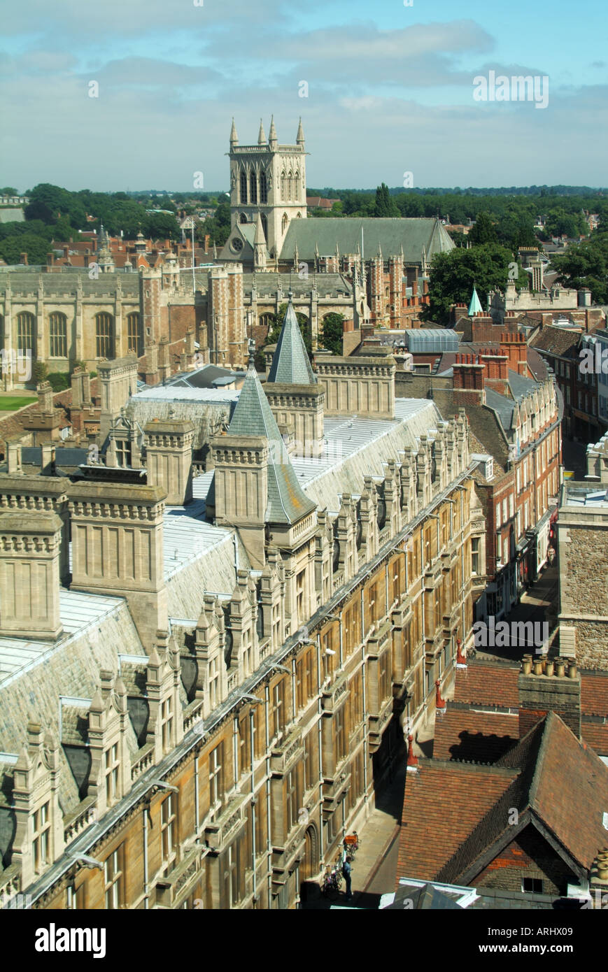 Cambridge university town college rooftops spires and church towers Stock Photo