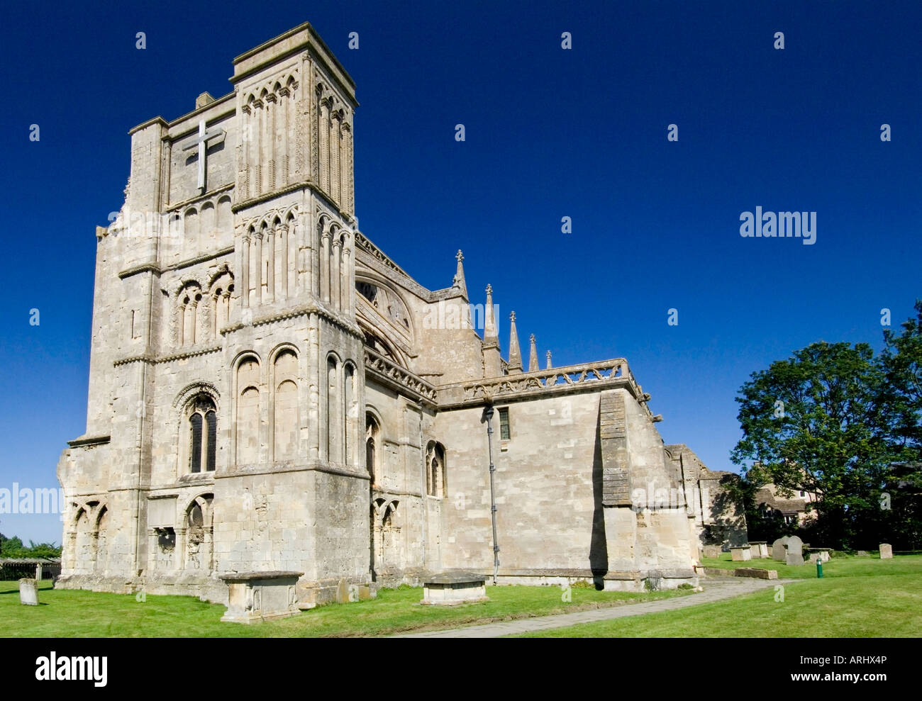 The Medieval Malmesbury Abbey standing in the middle of the historic