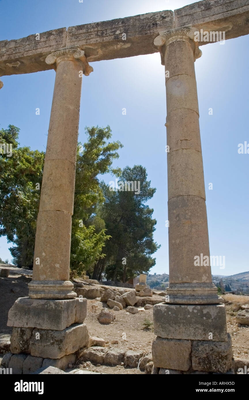 56 Ionic columns surround the Oval Plaza,  Jerash, The Ancient Gerasa, Hashemite Kingdom of Jordan, The Middle East. DSC 5445 Stock Photo
