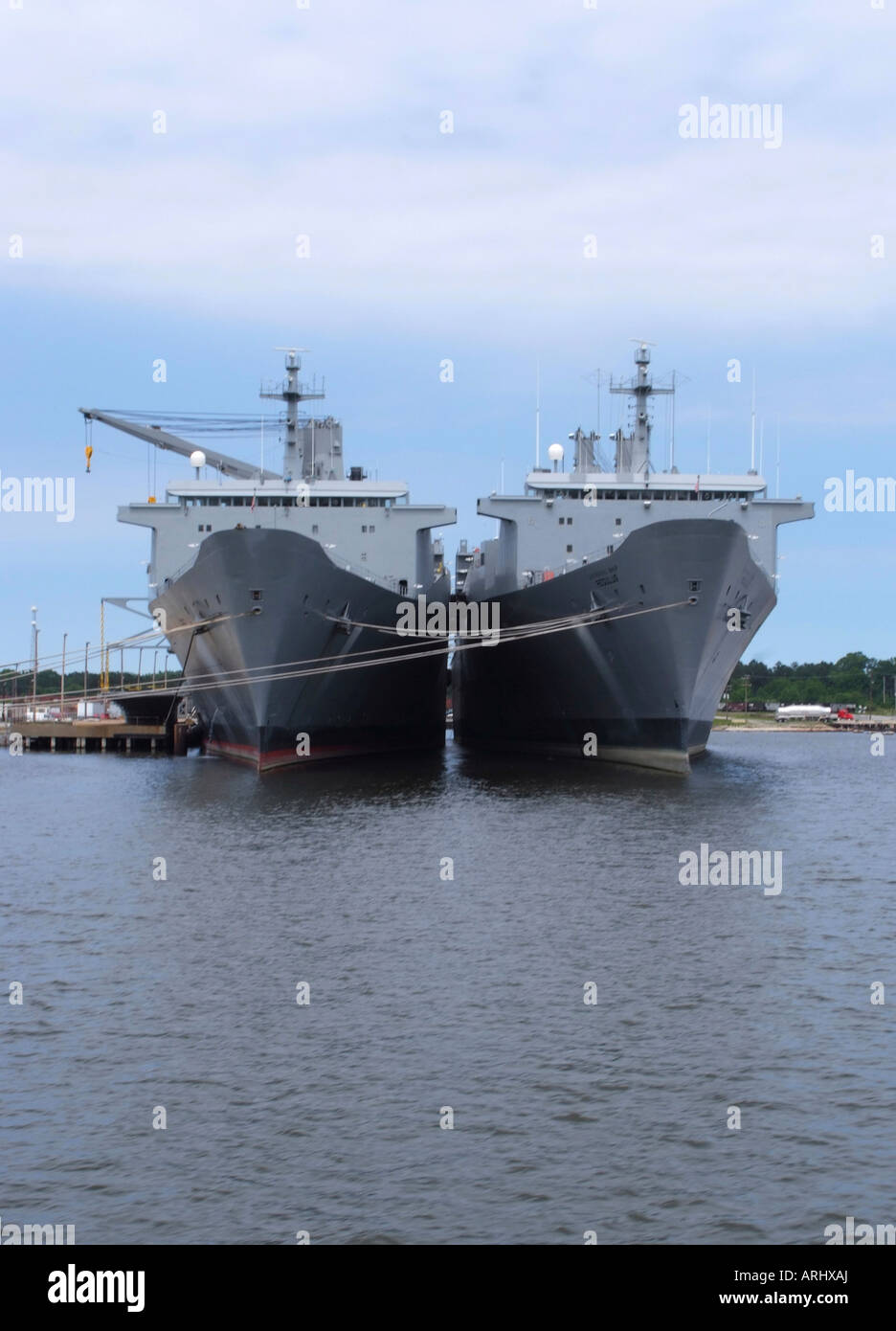 US Naval Fast Sealift Cargo Ships Denebola and Regulus Docked at Norfolk Navy Base Virginia USA Stock Photo