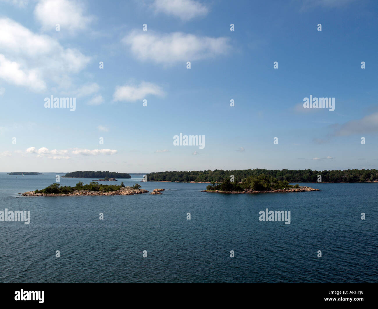 little islands on Baltic Sea between Finland and Sweden in the archipel skerries of Aland Ahvenanmaa Stock Photo