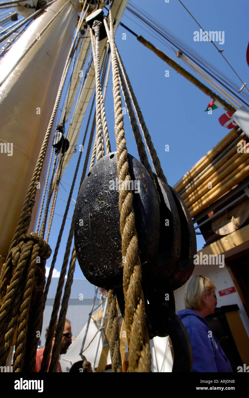 Ropes And Pulleys On Boat High Resolution Stock Photography and Images