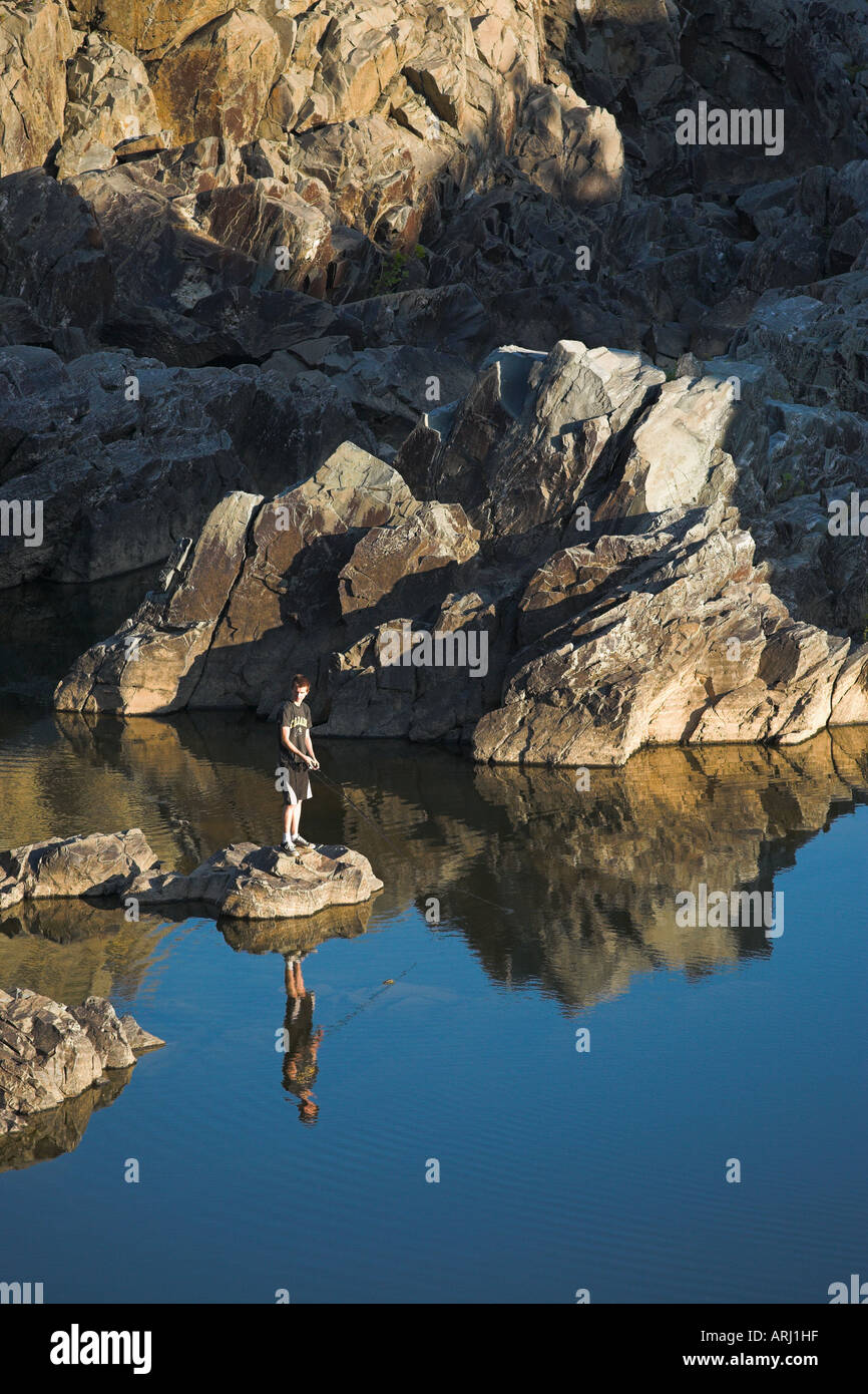 Fishing in Great Falls park Stock Photo Alamy