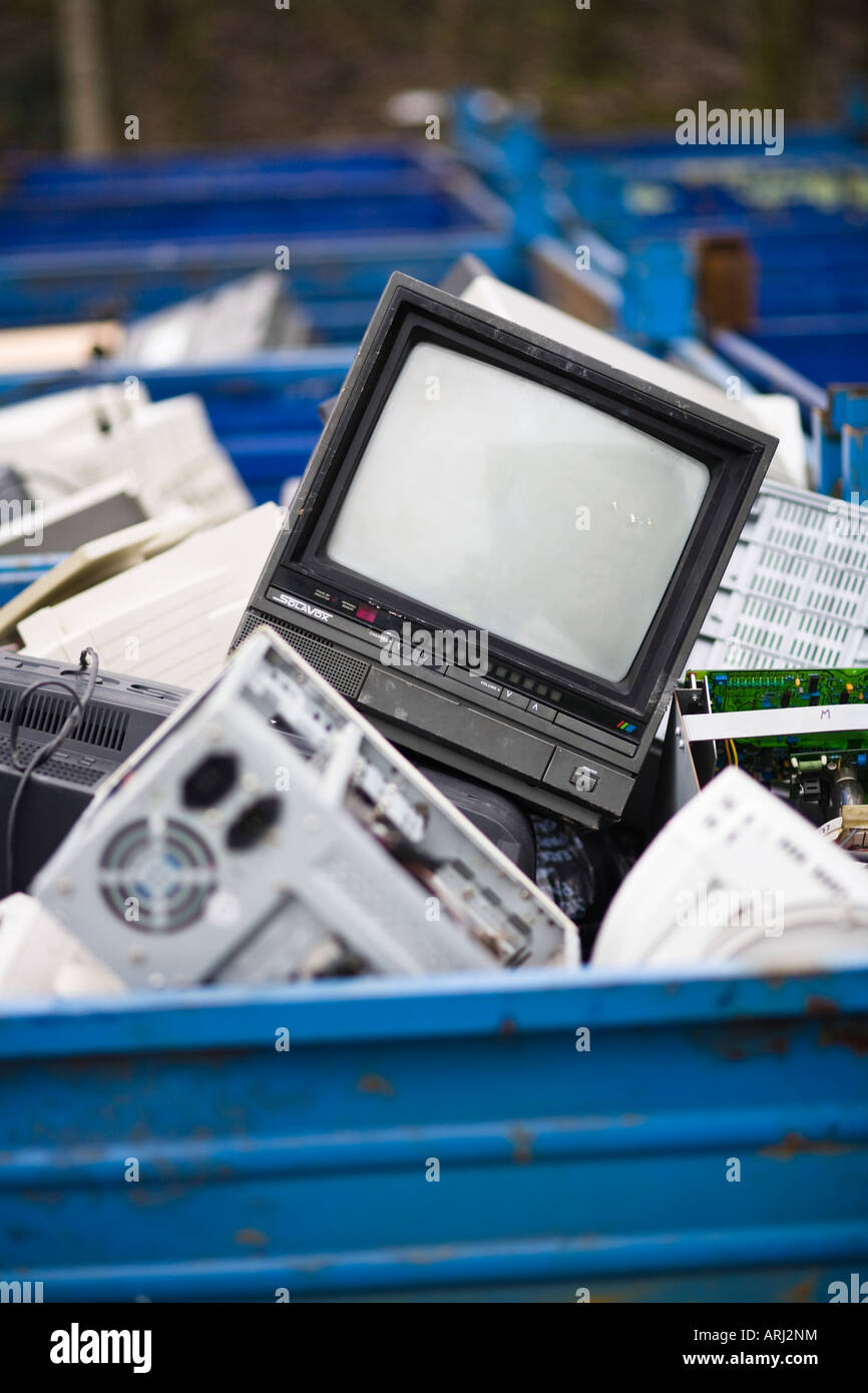 TV's and monitors for recycling at a recycling centre, UK Stock Photo