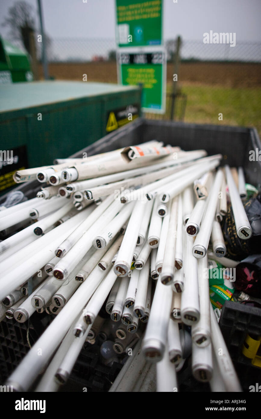 Fluorescent tubes at a recycling centre, UK Stock Photo