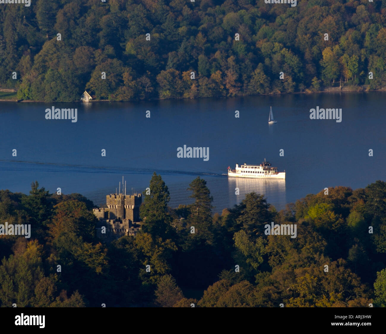 Steamer passing Wray Castle, Lake Windermere, Lake District National