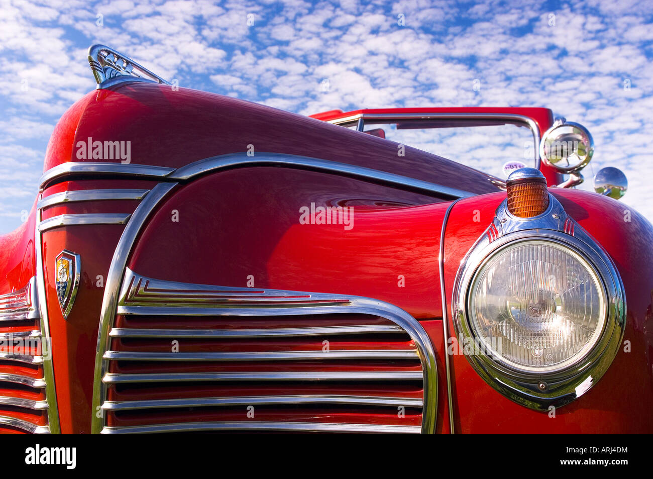 A close up of a classic 1941 Chrysler Plymouth Special DeLuxe P11 Power Top motor car Stock Photo