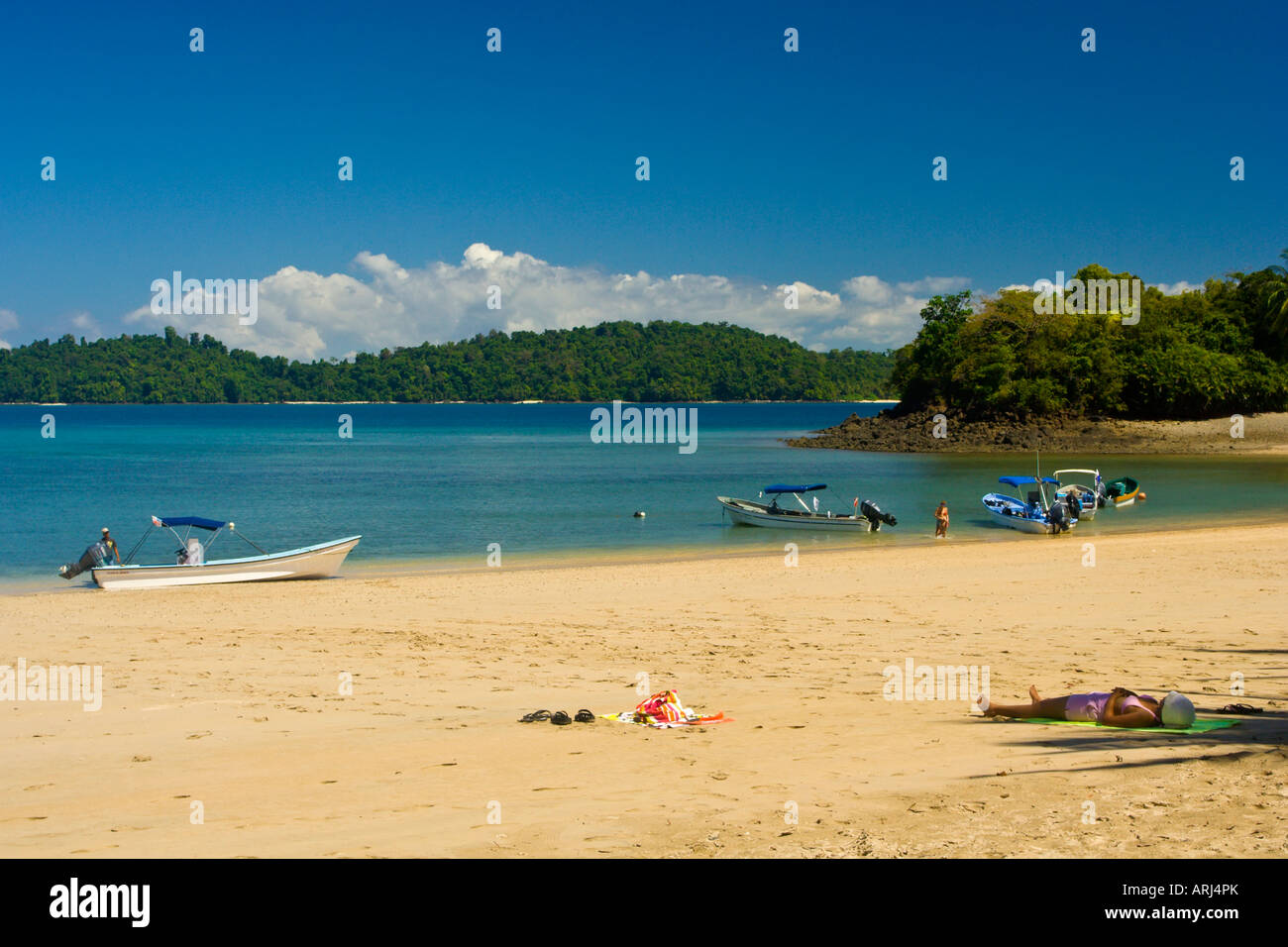 beach-at-the-rangers-station-on-isla-coiba-panama-central-america-stock