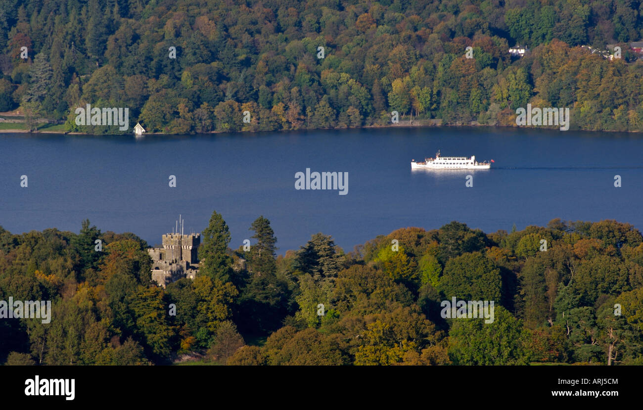 Steamer passing Wray Castle, Lake Windermere, Lake District National