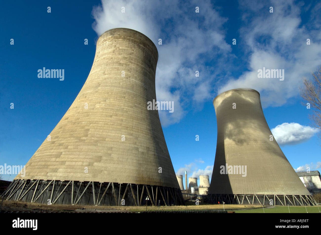 Clouds of steam rise from the cooling towers of the dual coal fired and gas turbine Didcot power station Oxfordshire England UK Stock Photo