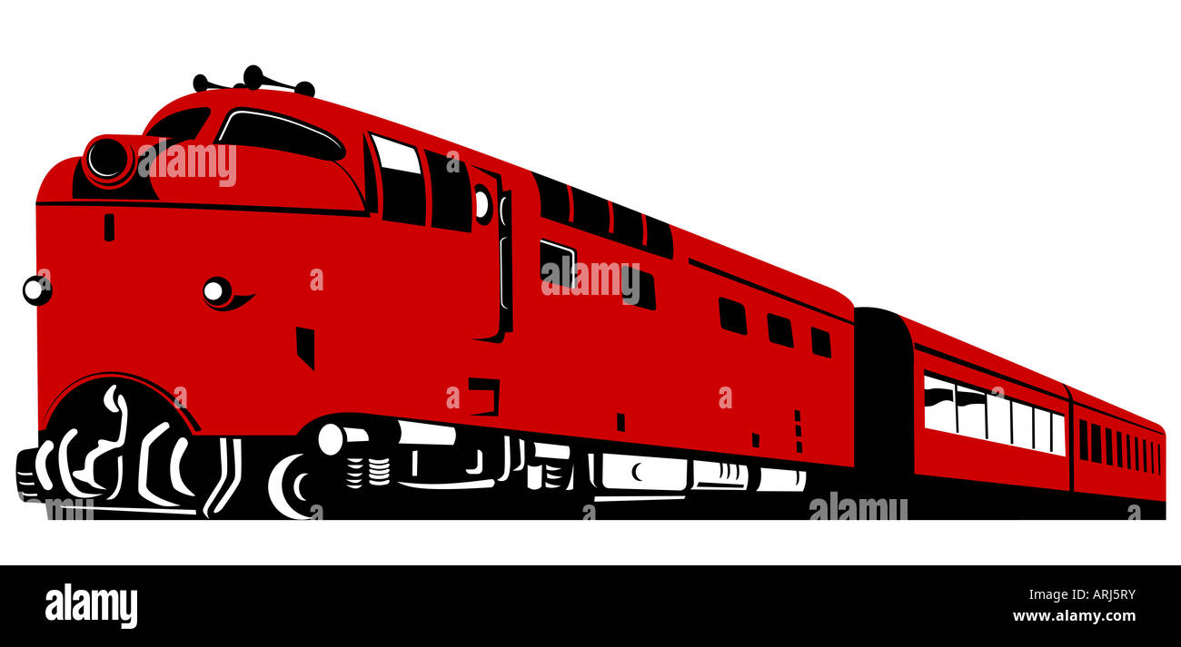 Red diesel train isolated on white background Stock Photo Alamy