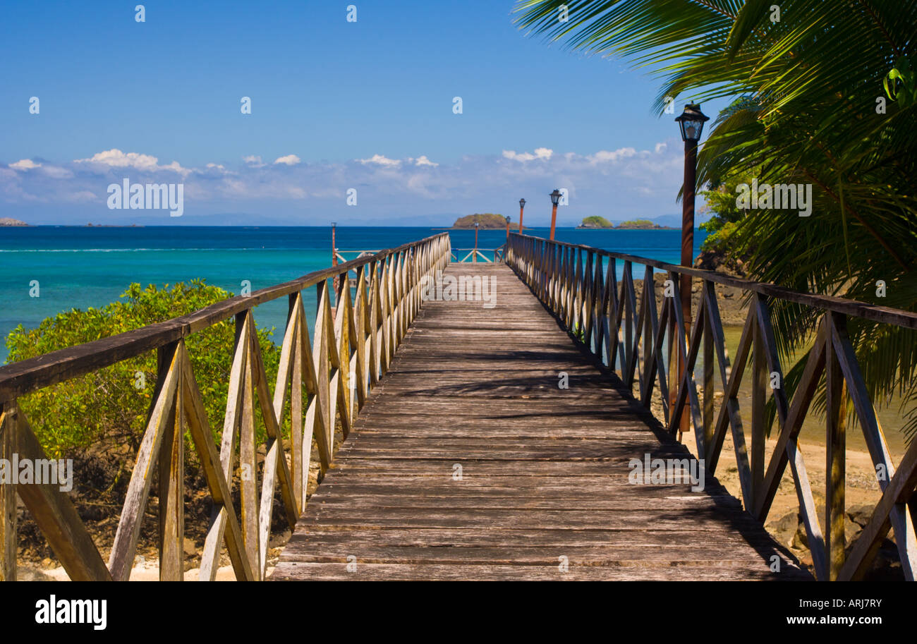 Wooden pier at the former Prison island no world heritage site at Isla Coiba Panama Stock Photo
