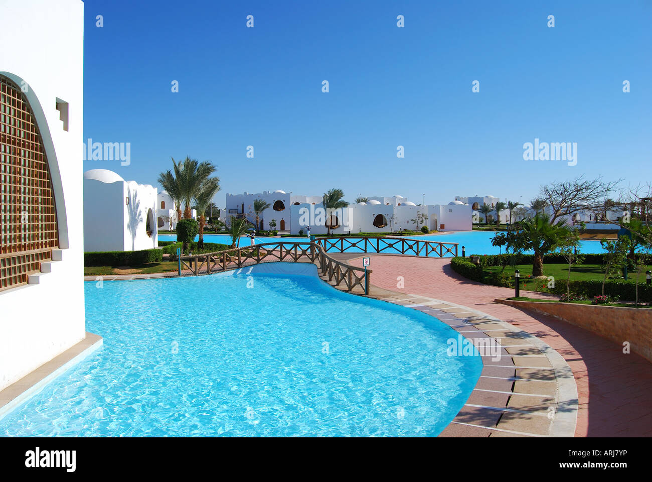 Hilton Dahab Resort Hotel pool, Dahab, Sinai Peninsula, Republic of Egypt Stock Photo
