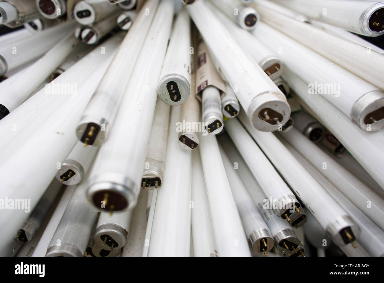 Fluorescent tubes at a recycling centre, UK Stock Photo Alamy