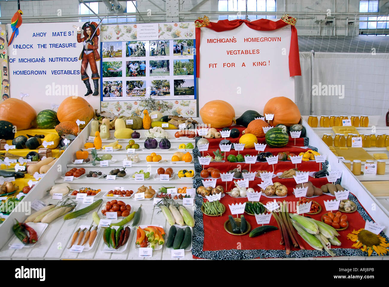 Michigan home grown vegetable and other products on display at the Michigan State Fair Held at Detroit Michigan MI Stock Photo