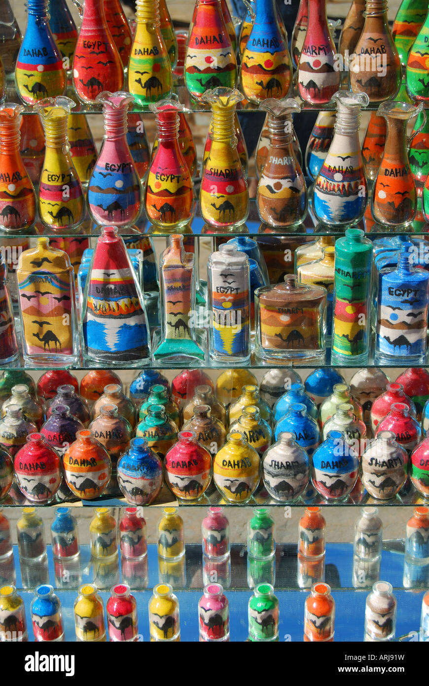 Decorative sand jar souvenirs, Dahab, Sinai Peninsula, Republic of