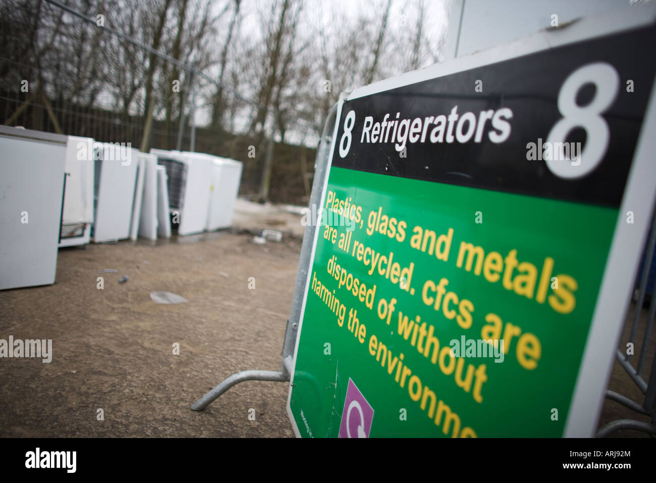 Refrigerators recycling area at a recycling centre, UK Stock Photo Alamy