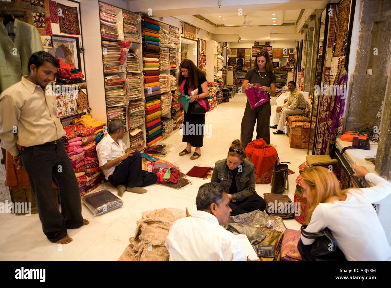 Fabric shopping in Udaipur Stock Photo Alamy