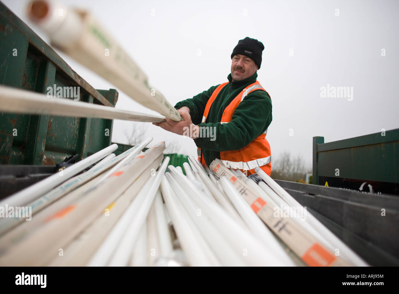 Fluorescent tubes at a recycling centre, UK Stock Photo Alamy