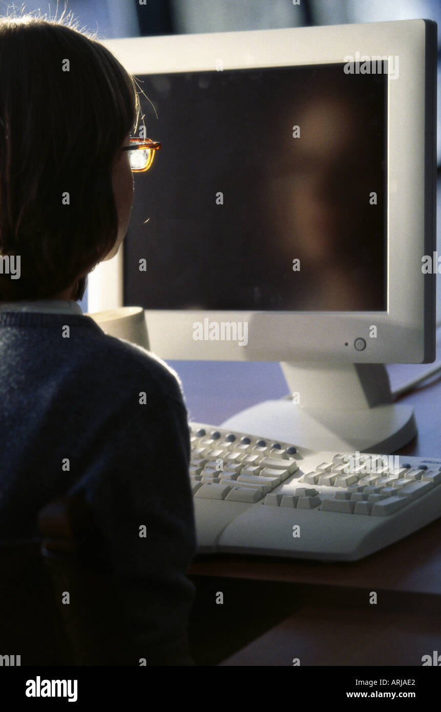 Woman reflecting computer screen hi-res stock photography and images ...