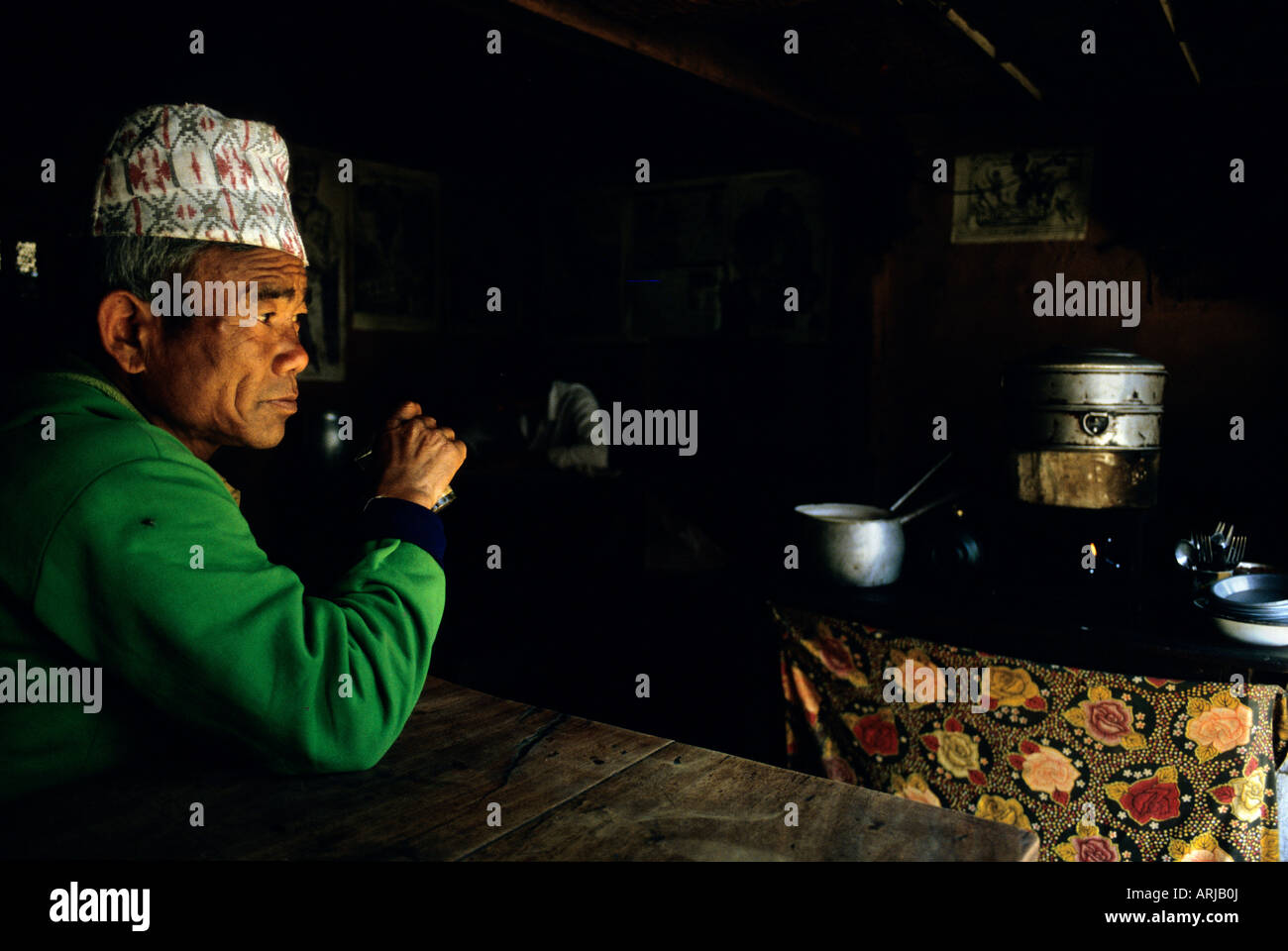 Nepalese drinking tea, Kathmandu, Nepal Stock Photo