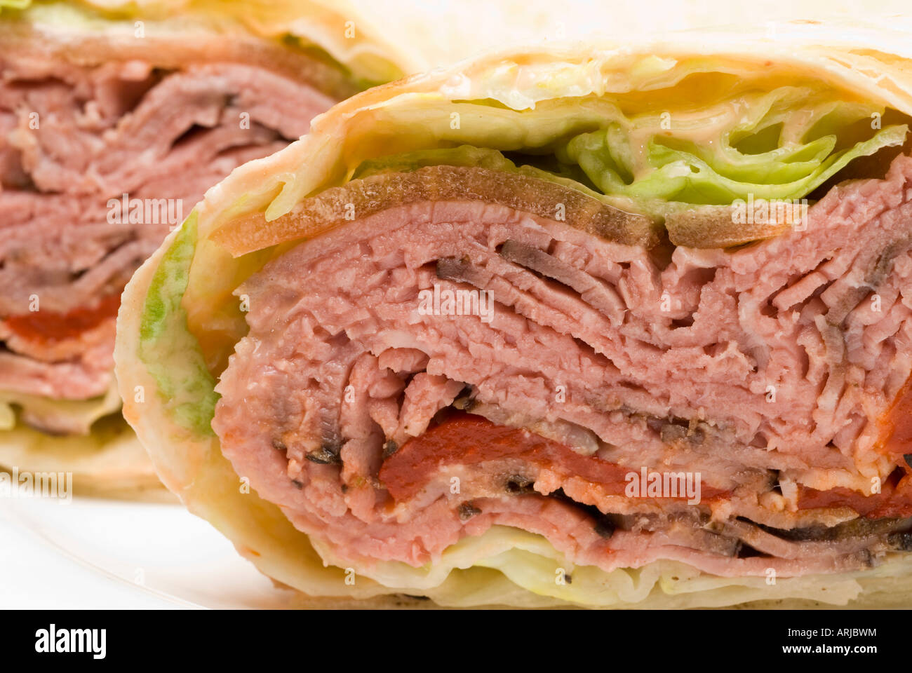 roast beef pita wrap sandwich with lettuce tomotoes Stock Photo - Alamy