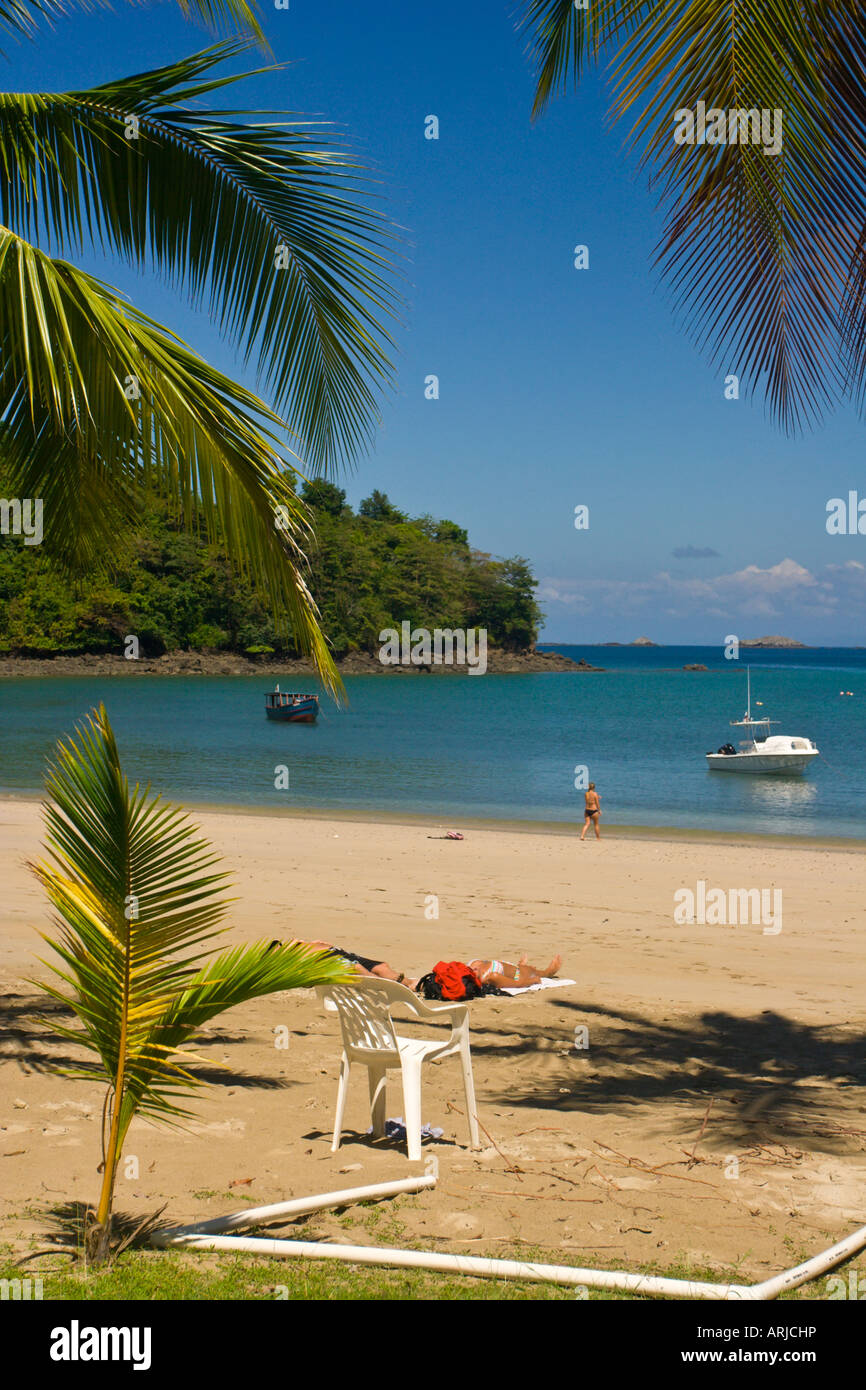 Beach scene on Isla Coiba part of the World Heritage Site Panama Central America Stock Photo
