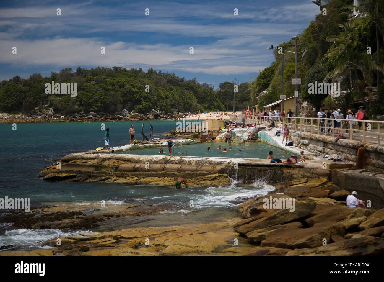 Shelly Beach, Cabbage Tree Bay Aquatic Reserve with people on the beach