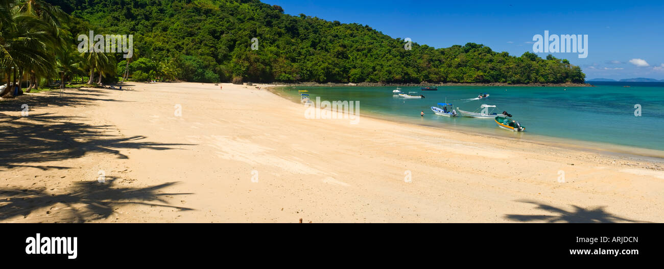 Panorama of the beach at Isla Coiba World Heritage Site Panama Stock Photo