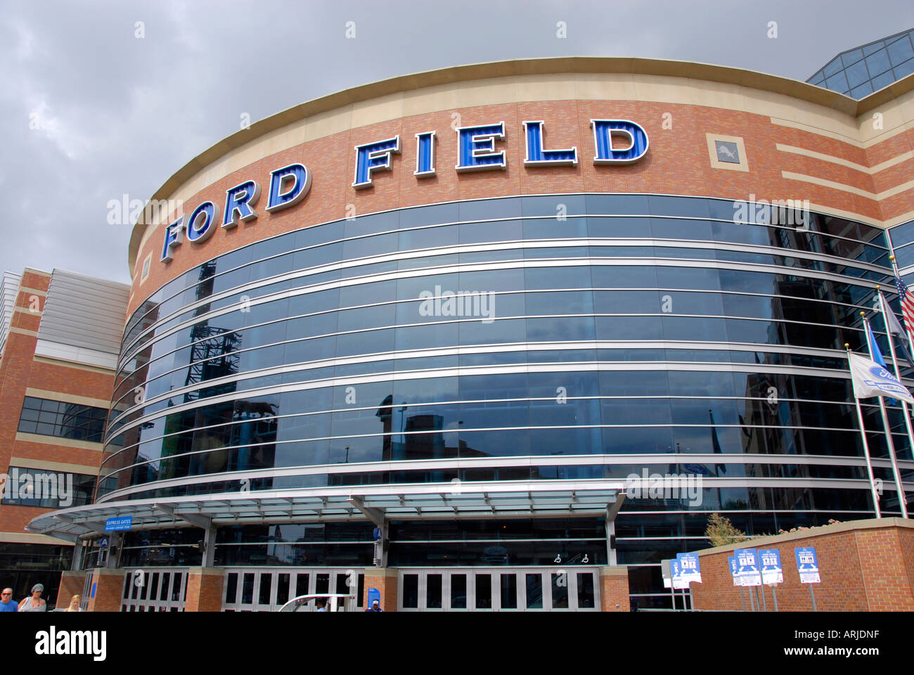 Ford Field entrance home of the professional football team Detroit Lions in Detroit Michigan MI Stock Photo